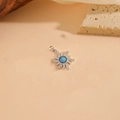 Silver sun pendant with blue opal and sparkling zircons on elegant stone props - Blue Zircon Pendant / Silver