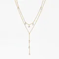 Double-layered gold stainless steel Y-necklace with shiny round zircon drops - Gold (KD1918)