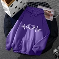 Sweat à capuche violet en polaire avec imprimé cœur battant blanc et poche kangourou devant - S / Violet