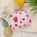 Pink striped fabric coin purse with red strawberry pattern and silver metal clasp - 3010 Strawberry Stripes