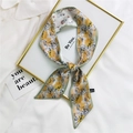 Polyester skinny scarf with artistic face and palm leaf print tied on golden frame - 7*100cm / Uncle Leaf Lines
