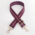 Detail of burgundy woven strap with silver chevron pattern and gold metal lobster clasps - Purple Silver Thread + Gold Buckle