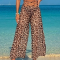 Women's leopard print mesh beach cover-up pants with a stylish cross-waist tie design - S / Bottoms / Thin Belt Wide Leg Pants / Leopard Print