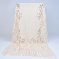 Beige lace shawl scarf with floral cutouts and tassel details for women, variant view - 180cmx60cm / Beige