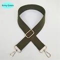Adjustable army green canvas bag strap with golden metal hooks and woven texture - Army Green