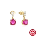Orecchini in argento S925 placcato oro con pietra rosa e stelle in zircone - Argento 925 / Oro Zirconia Tondo Rosso
