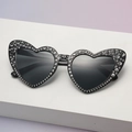 Sparkly black heart-shaped sunglasses with silver rhinestones and dark grey lenses - Rhinestone Black Frame Gray Lens
