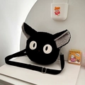 Borsa a tracolla gatto nero in peluche con ricami e tracolla regolabile morbida - Gatto / Nero