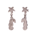 Pendientes de estrella de mar y caballito de mar en acero inoxidable de oro 18k - Color Acero