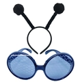 Bee costume set with black pompom antenna headband and blue honeycomb glasses - Black Ball Headband + Black Glasses Set