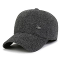 Dark gray wool blend winter baseball cap with plush lining and Best metal badge - Letter Label / Letter Label Grey