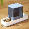 Blue and white gravity pet feeder with gray translucent tank and 39cm length base - Blue