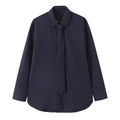 Camisa clásica de manga larga azul marino para hombre con conjunto de corbata a juego - XS / Azul marino