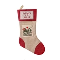 Calza di Natale in lino con risvolto rosso, tasca e testo Letters to Santa - Calza A Busta In Juta Beige