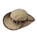 Dettaglio cappello pescatore in cotone con nastro etnico e bottoni in metallo - M (56-59cm) / Cotone Lavato Cachi Etnico