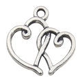 Antique silver alloy double heart pendant for DIY bracelet and necklace jewelry making - Hollow Double Heart (5801)