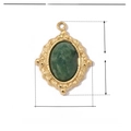 Detailed view of vintage gold stainless steel oval green natural stone pendant dimensions - VG017