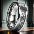 Polished silver titanium steel wide band ring with etched Celtic knot pattern - US 7