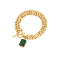 Zweilagiges goldenes Panzerkettenarmband mit einem grünen rechteckigen Edelsteinanhänger - Armband