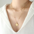 Collana a due strati placcata oro 18k con ciondolo moneta malocchio su catena a sfere - Collana a doppio strato dorata / Oro