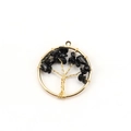 Gedetailleerd zicht op de handgemaakte levensboom hanger met zwarte natuursteen en goud draad - Obsidiaan Levensboom / 30mm / Goud