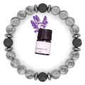 Detail showing lava stone and marble beads diffuser bracelet with a lavender oil vial - Map Stone (With Essential Oil)