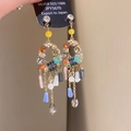 Detail of bohemian hollow zircon drop earrings with colorful beads and 925 silver hooks - 21# Steel Earring Post - Vintage Colorful Beaded Tassel Earrings