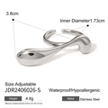 Détails d'une bague goutte ajustable en acier inoxydable avec dimensions et spécifications - Style Goutte d'Eau Profilé (JDR2406026-S)