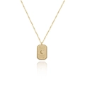 18K gold plated stainless steel square pendant necklace with moon and star engraving - Gold