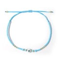 Bohemian sky blue beaded evil eye bracelet with adjustable woven cord and gold accents - Sky Blue