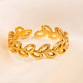 Elegant gold-plated titanium steel open ring featuring a delicate hollow leaf pattern - Hollow Continuous Leaf Style 4 / Gold