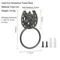 Vintage horseshoe cast iron towel holder with horse head relief and mounting screws - Horseshoe Towel Ring 8638 / Retro Black