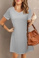 Abito corto grigio da donna con maniche corte e dettagli in rete velata sulle spalle - Taglia S / Vestiti / Grigio