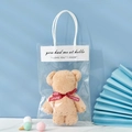 Creative beige coral fleece towel bear in transparent gift bag with red silk ribbon - Bear Khaki + Opp Handbag / 30*30cm