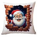 Federa natalizia con Babbo Natale 3D che fa capolino da un muro di mattoni rossi - Babbo Natale 3D
