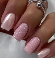 Short square press-on nails in pale pink with glitter finish and glossy design - Light Pink White Glitter Style (CW170)