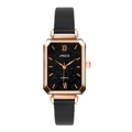 Women's fashion quartz watch with starry black rectangular dial and rose gold case - Black Starry Sky Dial
