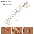 Detailed dimensions of bridal hair comb with rhinestone leaves and weaving details - Gold HS-J6492G