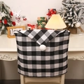 Christmas chair cover in black and white buffalo plaid with white pompom decoration - Black White Grid