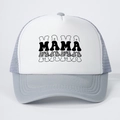 Mesh trucker hat with MAMA print design in white and grey for outdoor sun protection - One Size / White/Grey