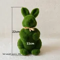 Green flocked Easter bunny statue with raffia bow, 22cm tall, moss texture decor - Green (Height 22cm)