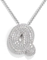 Silver finish initial Q necklace pendant with sparkling zircon pavé and curb chain - Letter Q / Silver