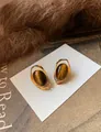 Pendientes ovalados de ojo de tigre con marcos dorados vintage en tarjeta blanca - Poste de plata para pendientes - Café