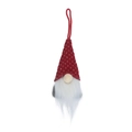 Gnomo di Natale con cappello a maglia rosso, barba bianca e cordino rosso per appenderlo - Rosso a Pois (CX21014-A)