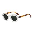 Polygon sunglasses with transparent frame and tortoise shell patterned temples - Tortoiseshell Arm Sunglasses / Matte Transparent White Frame Black Lens