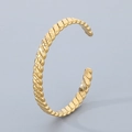 Minimalist C-shaped open cuff bracelet in golden finish with textured ribbed design - Style B Ribbed Texture (KB184681-KFC)