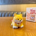 Cute resin Shiba Inu dog figurine in warm yellow with bell and matching packaging box - Wang Wang Jiao Shiba Inu