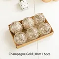 6-piece luxury champagne 8cm Christmas ball set with pearls and hollow-out artistic designs - 6PCS Champagne 8cm Christmas Balls