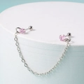 Orecchini a catena d'argento con zircone rosa e ciondolo a stella su base bianca - Stile 1-Stella a cinque punte / Rosa
