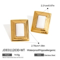 Geometric rectangular gold stainless steel earrings with white enamel finish inserts - White Style (JDE0112030-WT)
